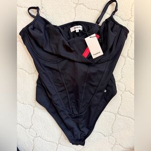 Popilush Black Shapewear Bodysuit Built-In Bra Lace Trim NWT 3XL
